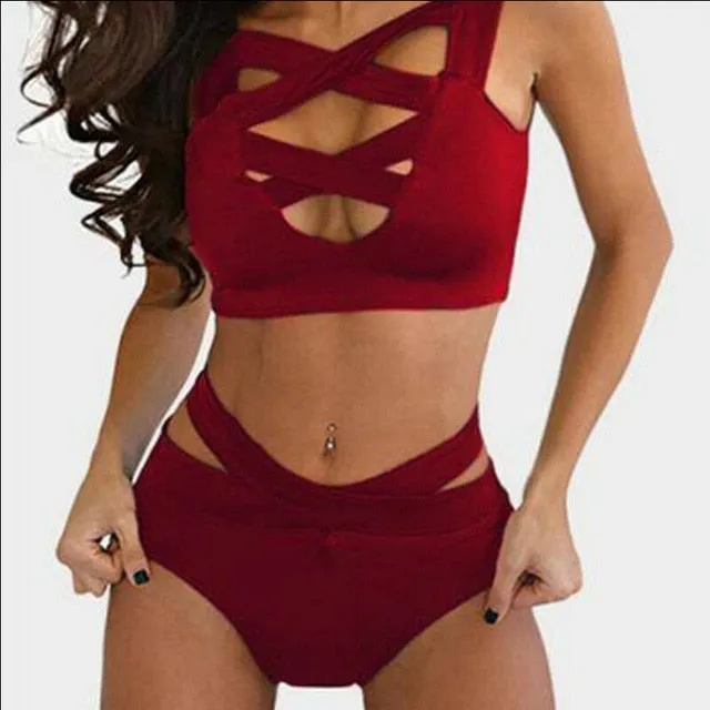 2019 Women Bra Set Plain Push Up Bandage Cross Belt Bra High Waist Panties Lingerie Set 2 Pcs Hollow Sexy Ladies Underwear Lot