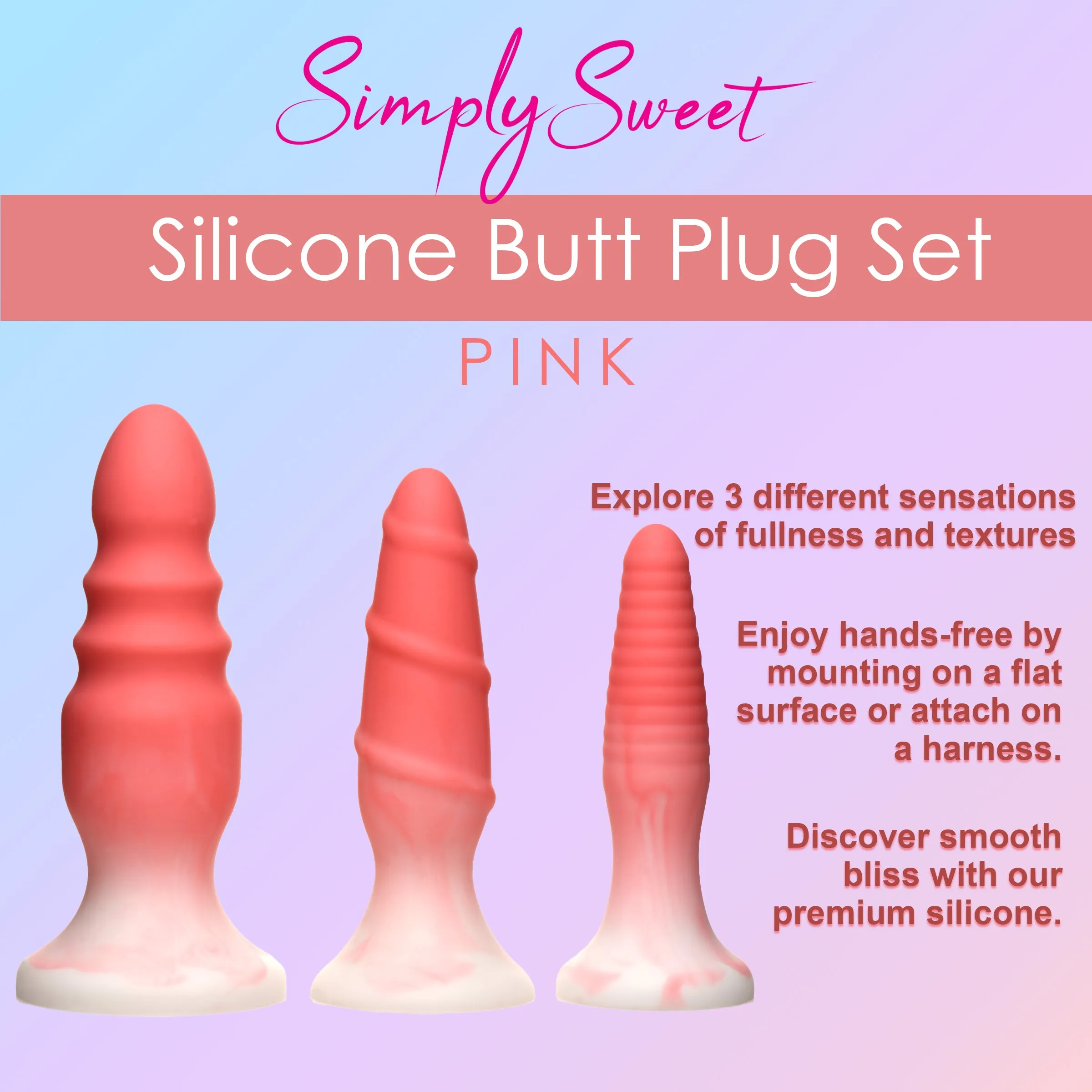 3 Piece Butt Plug Set - Pink