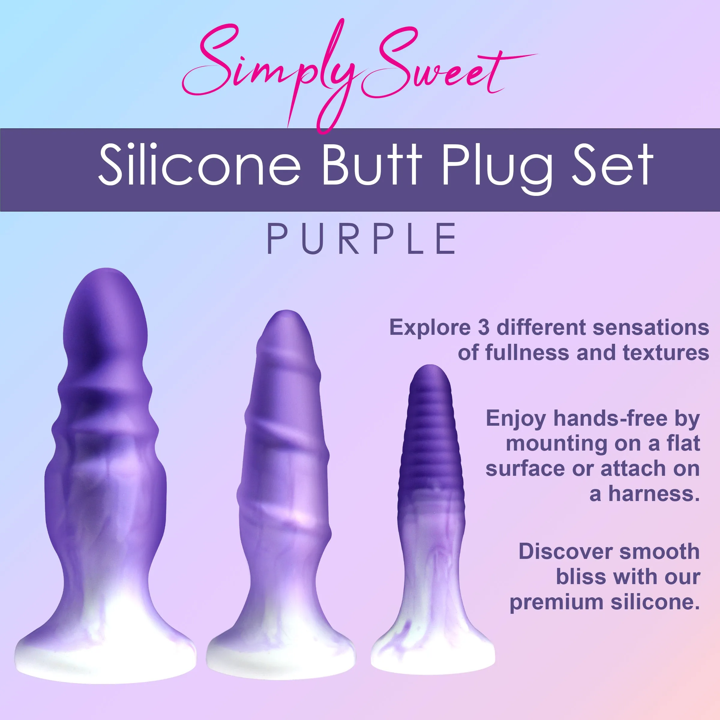3 Piece Butt Plug Set - Purple