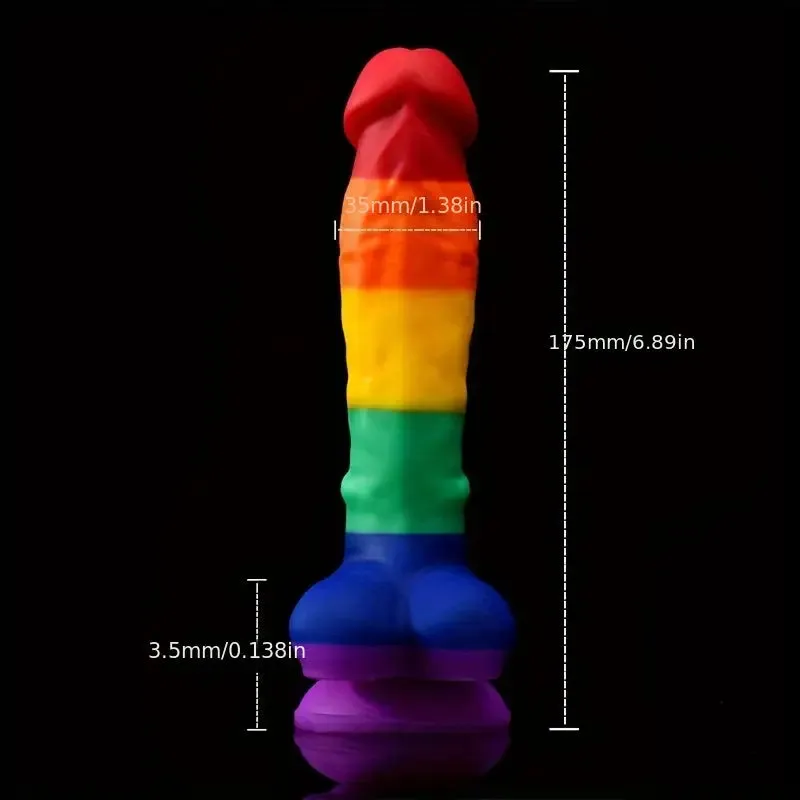 8.27in Rainbow Color Realistic Dildo Liquid Silicone Sex Toy Anal Butt Plug