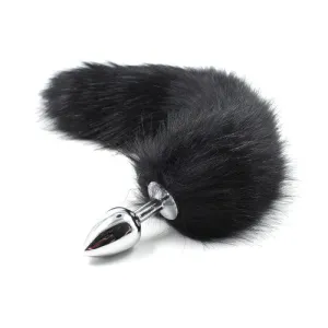 Black Faux Fur Tail with metal butt plug-MEDIUM