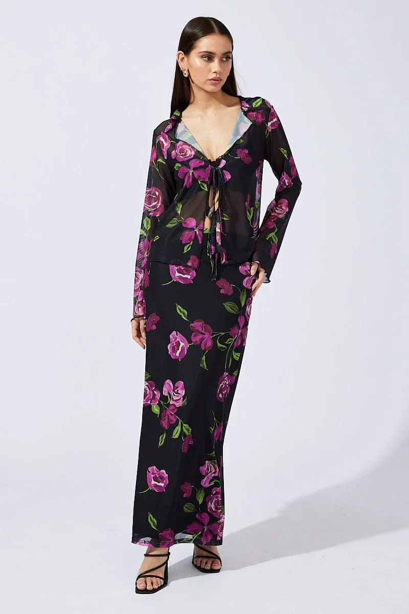 Black Floral Cardigan Long Sleeve