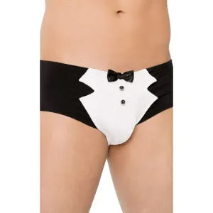 Boxeri sexy SOFTLINE Shorts 4504. lenjerie erotică pentru bărbați cu design de tuxedo cu papion. negru cu alb. mărime XL