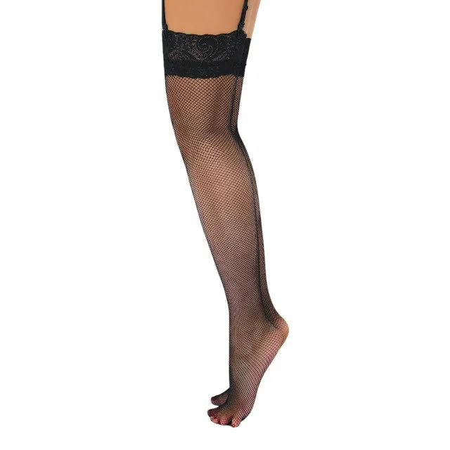 Dresuri din plasă DARING INTIMATES Net Stockings with Lace Top. design cu benzi de dantelă. mărime universală. culoare negru. model 75001