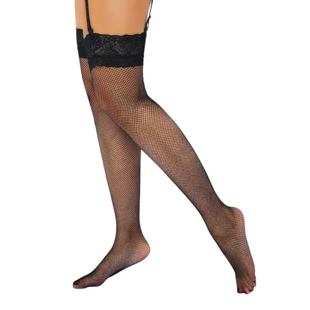 Dresuri din plasă DARING INTIMATES Net Stockings with Lace Top. design cu benzi de dantelă. mărime universală. culoare negru. model 75001