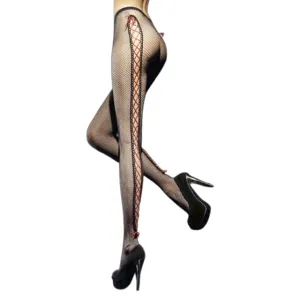 Dresuri sexy FIORE HOSIERY Invito Tights. design din plasă tip corset. grosime 40 den. culoare negru cu roșu. mărime 2 (O5010)