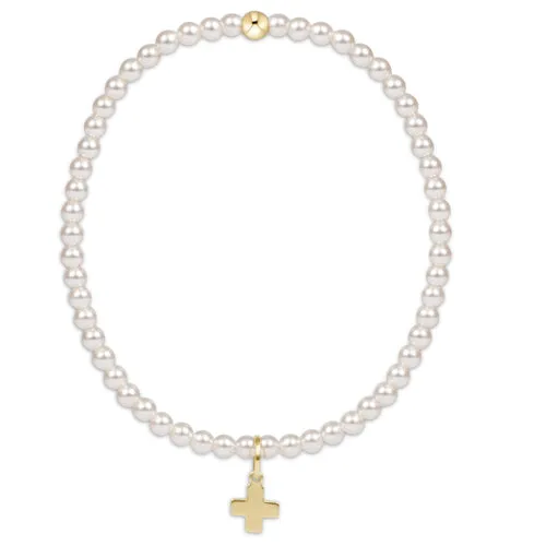 ENewotn *Extends* 3mm Pearl with Gold Cross Charm  Bracelet