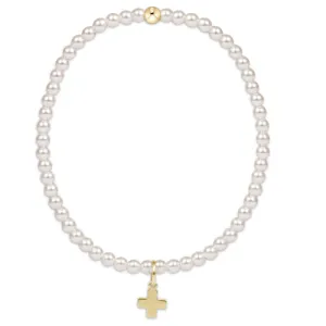 ENewotn *Extends* 3mm Pearl with Gold Cross Charm  Bracelet