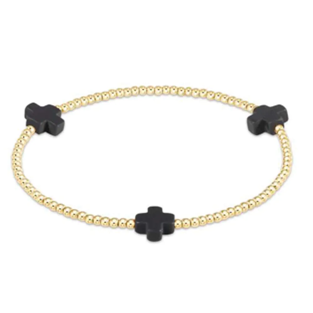 ENewton 2mm Onyx Gold Signature Cross Bracelet