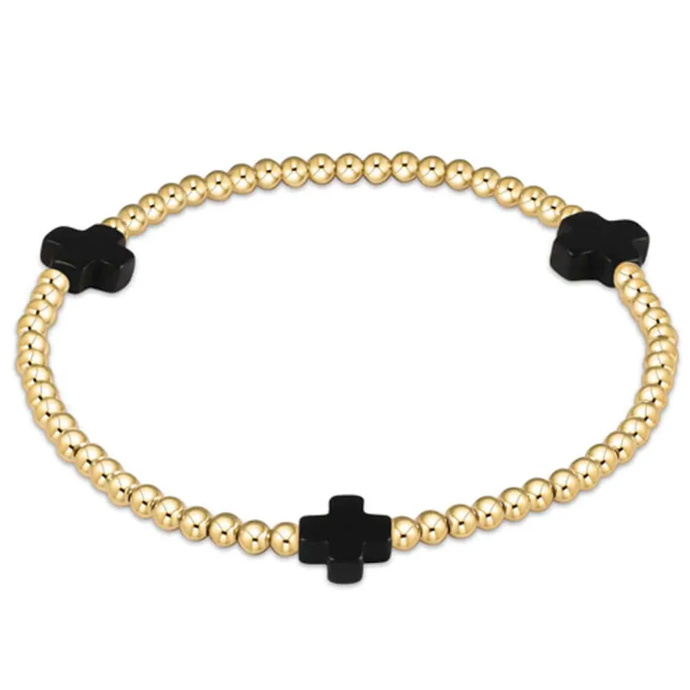 ENewton 3mm Onyx Gold Signature Cross Bracelet