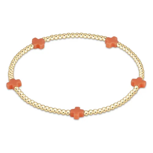 ENewton Coral Signature Cross Small 2mm Gold Bracelet