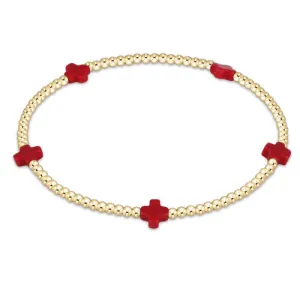 ENewton Red Small Signature Cross 2mm Gold Bracelet