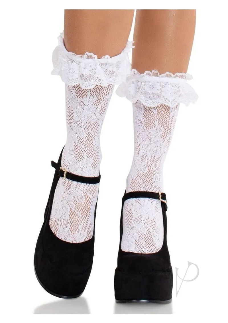 Floral Lace Ruffle Top Anklets White O/s