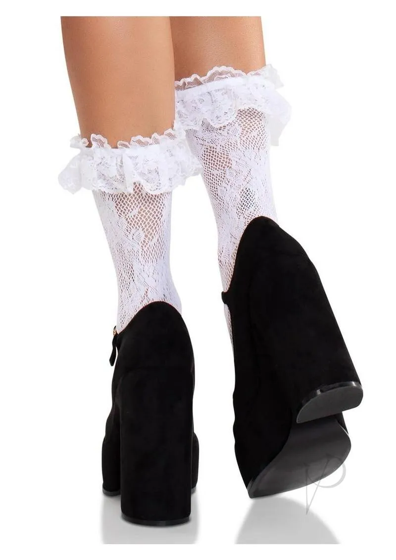 Floral Lace Ruffle Top Anklets White O/s