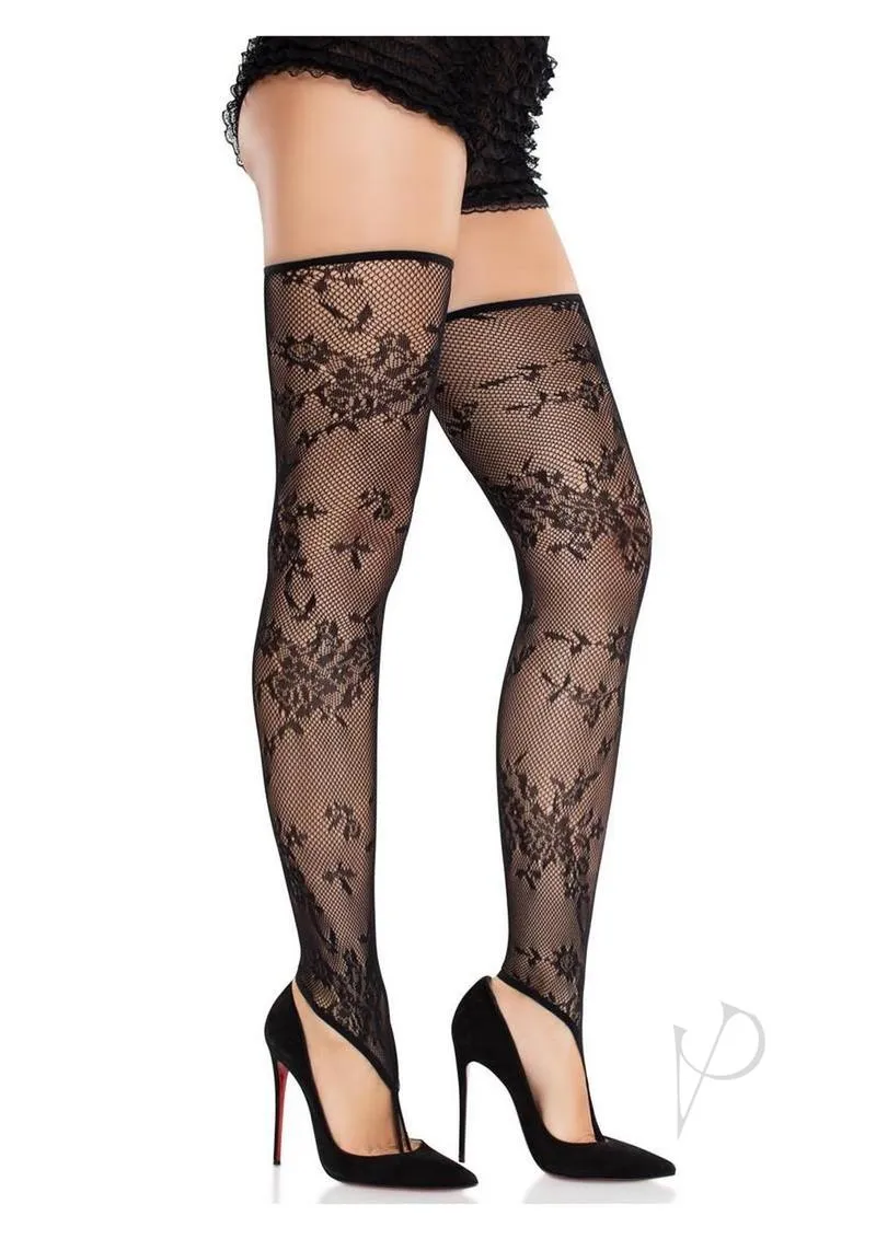 Floral Net Toe Loop Foot Thigh Blk Os