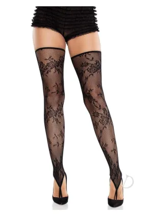 Floral Net Toe Loop Foot Thigh Blk Os