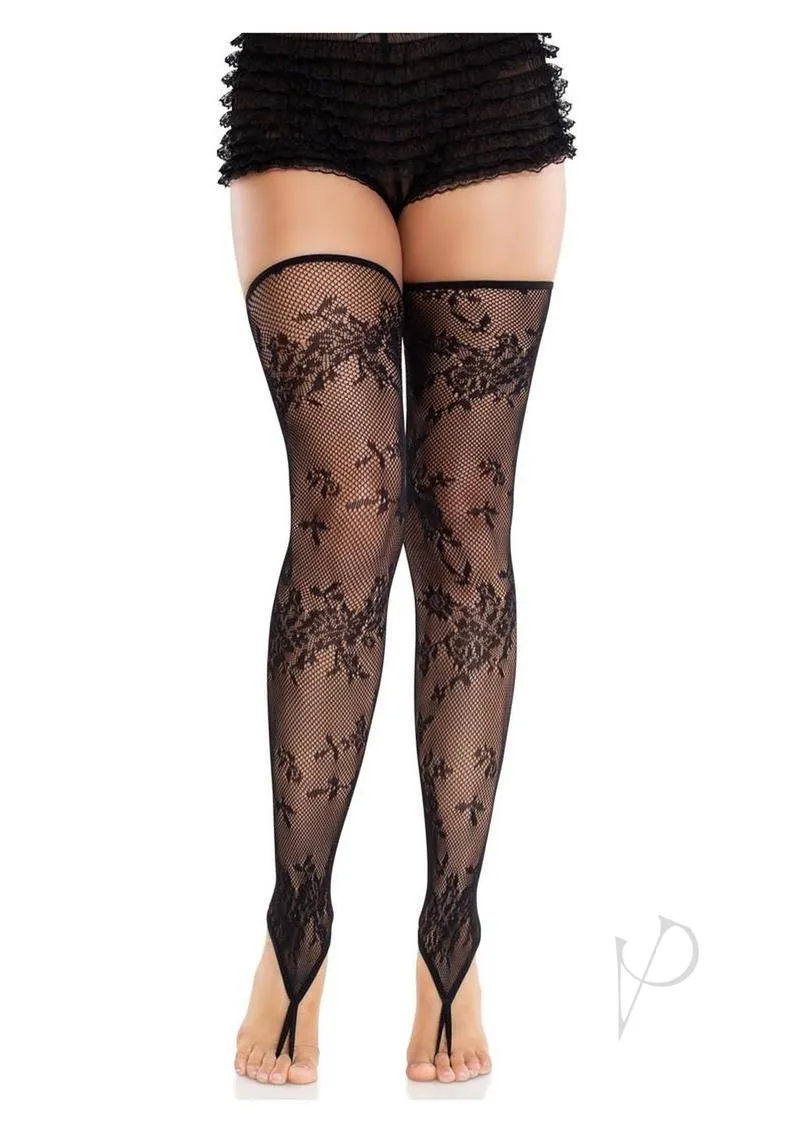 Floral Net Toe Loop Foot Thigh Blk Os
