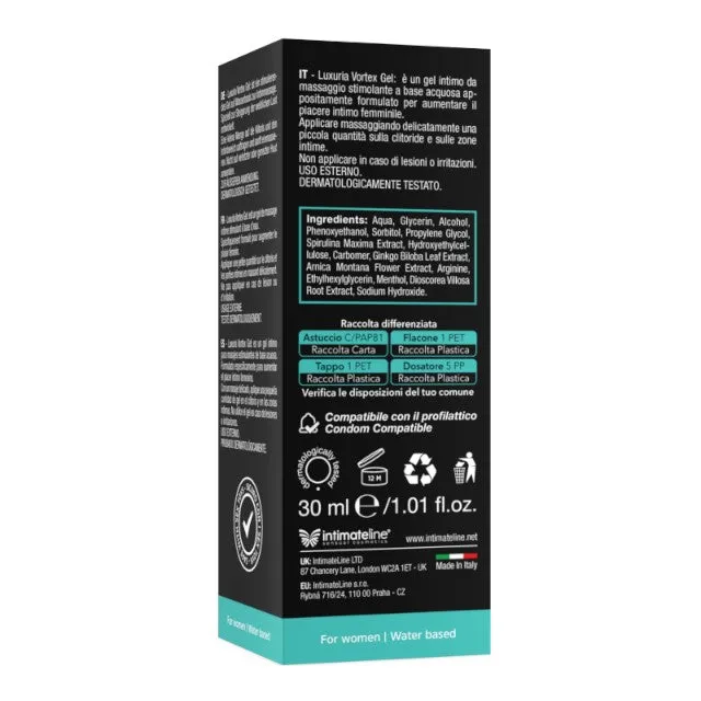 Gel intim pentru femei LUXURIA Vortex Gel. pentru stimularea clitorisului și libidoului. cu efect de răcire. 30 ml