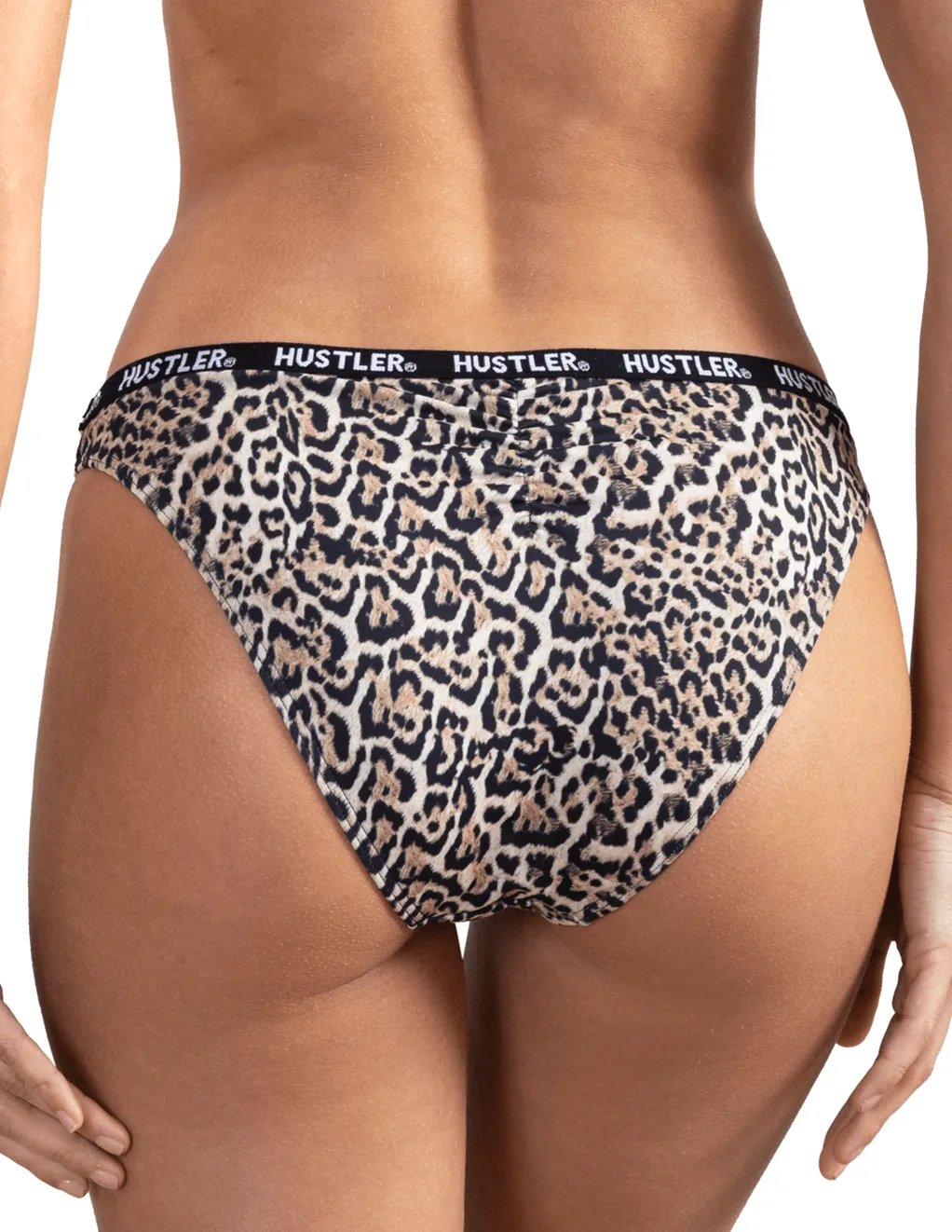 HUSTLER® Logo High Leg Leopard Bikini Brief
