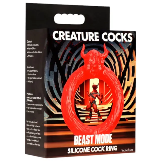 Inel pentru penis CREATURE COCKS Beast Mode. cu cap de taur. pentru jocuri de fantezie. din silicon flexibil. diametru 4 cm. roșu