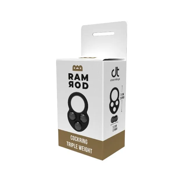 Inel pentru penis DREAMTOYS RAMROD Cockring Triple Weight. cu 3 bile de oțel detașabile. lungime 7.5 cm. din silicon. negru