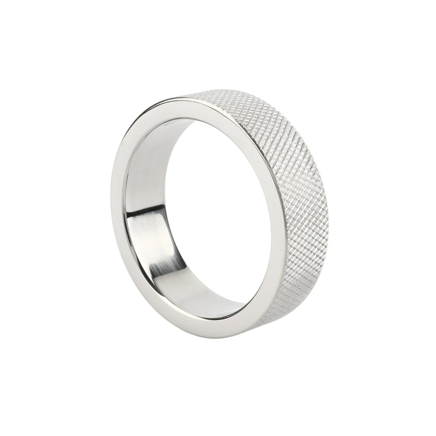 Inel pentru penis MR. STEEL CrissCross C-Ring. cu design geometric. din oțel inoxidabil. diametru 4.5 cm (mic). argintiu