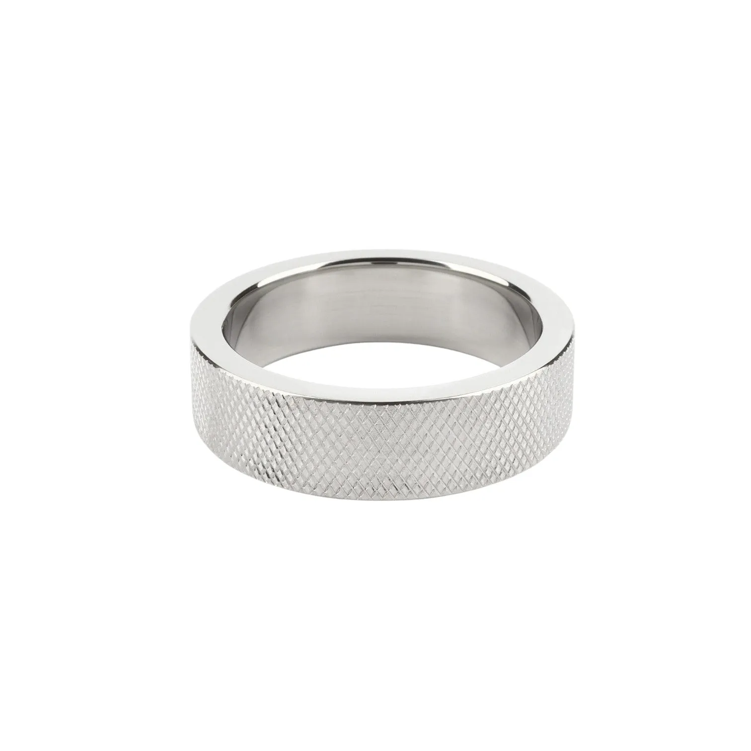 Inel pentru penis MR. STEEL CrissCross C-Ring. cu design geometric. din oțel inoxidabil. diametru 4.5 cm (mic). argintiu