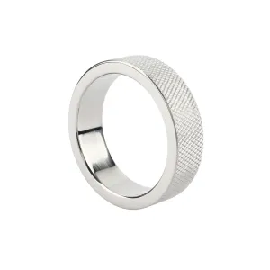 Inel pentru penis MR. STEEL CrissCross C-Ring. cu design geometric. din oțel inoxidabil. diametru 4.5 cm (mic). argintiu
