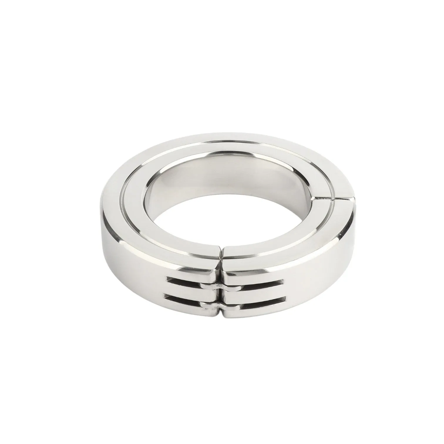 Inel pentru penis MR. STEEL Hinged Magnetic Cockring. din oțel inoxidabil. cu balama magnetică. diametru 5 cm. argintiu