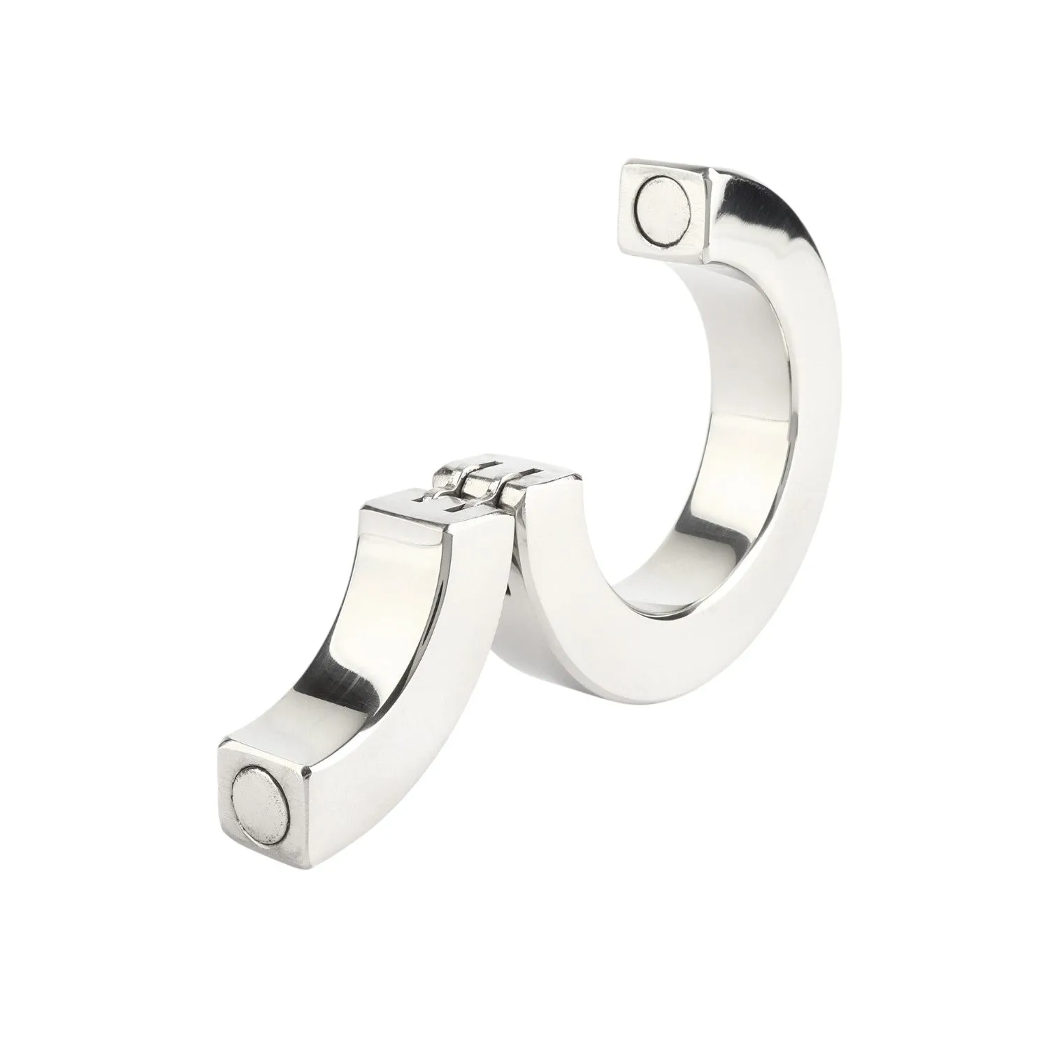 Inel pentru penis MR. STEEL Hinged Magnetic Cockring. din oțel inoxidabil. cu balama magnetică. diametru 5 cm. argintiu