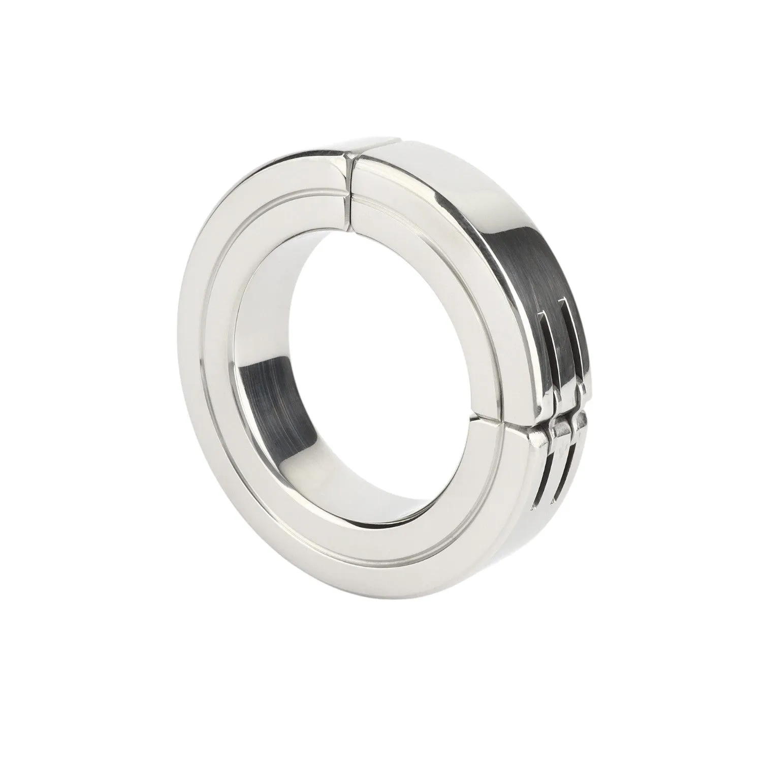 Inel pentru penis MR. STEEL Hinged Magnetic Cockring. din oțel inoxidabil. cu balama magnetică. diametru 5 cm. argintiu