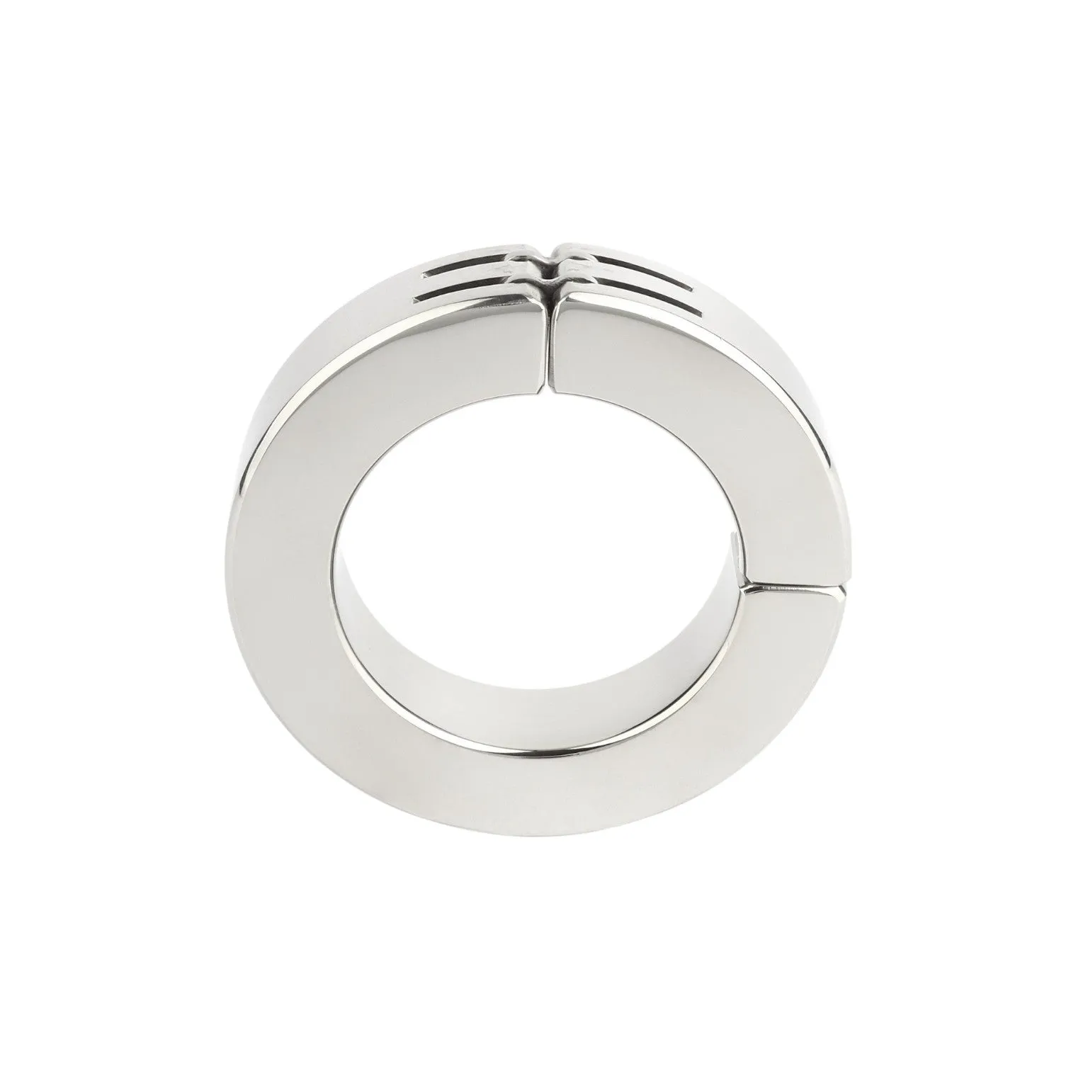 Inel pentru penis MR. STEEL Hinged Magnetic Cockring. din oțel inoxidabil. cu balama magnetică. diametru 5 cm. argintiu