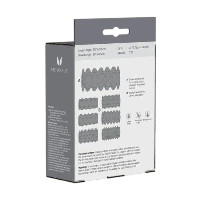 Kit manșoane pentru penis ME YOU US Sensational Seven. pentru stimulare intensă și îngroșare. cu 7 tipuri de striații. transparente