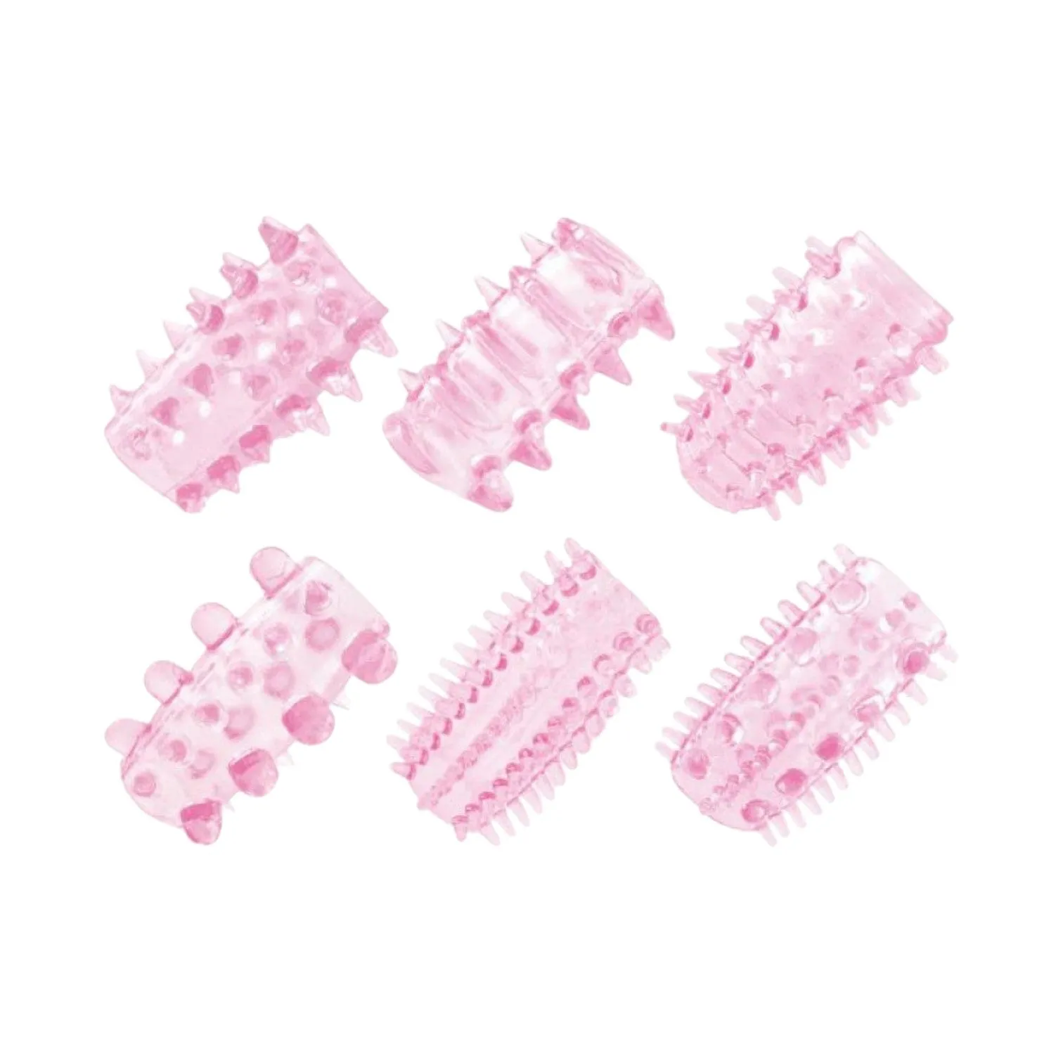 Kit manșoane pentru penis TOYZ4LOVERS Pleasure. pentru stimulare intensă și îngroșare. cu 6 tipuri de striații. roz transparent