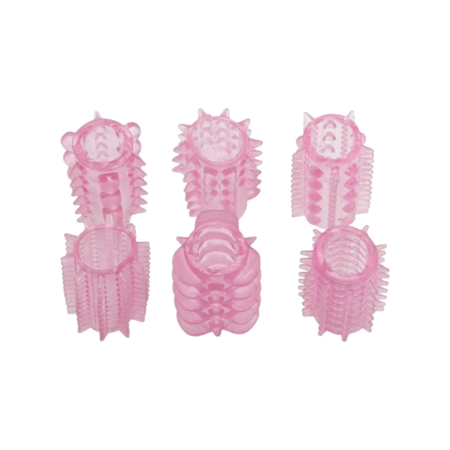 Kit manșoane pentru penis TOYZ4LOVERS Pleasure. pentru stimulare intensă și îngroșare. cu 6 tipuri de striații. roz transparent