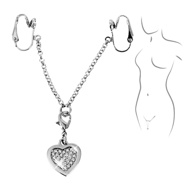 Lanț intim pentru femei ORION Intimate Jewellery. cu pandantiv în formă de inimă cu strasuri. cu cleme de atașare pentru labii. argintiu