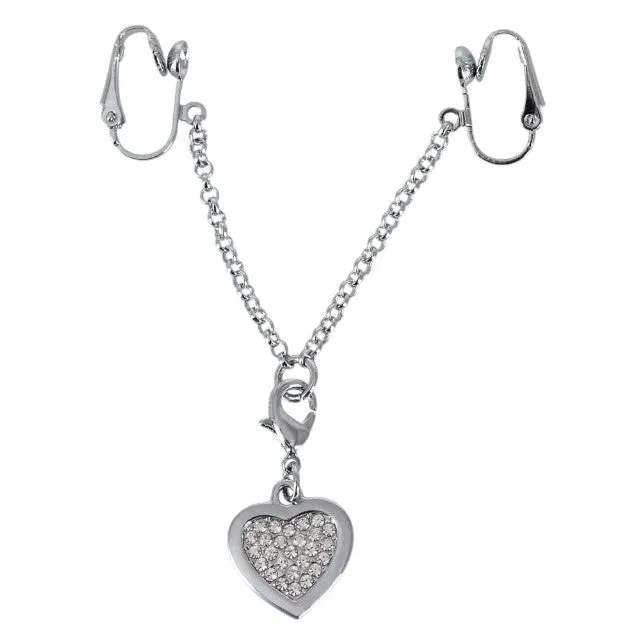 Lanț intim pentru femei ORION Intimate Jewellery. cu pandantiv în formă de inimă cu strasuri. cu cleme de atașare pentru labii. argintiu