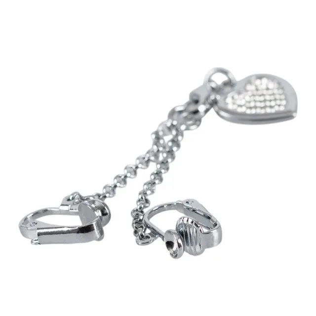 Lanț intim pentru femei ORION Intimate Jewellery. cu pandantiv în formă de inimă cu strasuri. cu cleme de atașare pentru labii. argintiu