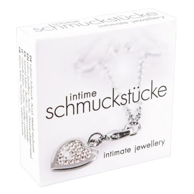 Lanț intim pentru femei ORION Intimate Jewellery. cu pandantiv în formă de inimă cu strasuri. cu cleme de atașare pentru labii. argintiu