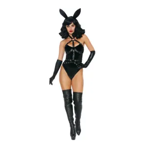 Lenjerie sexy 3 piese DREAMGIRL Bad Girl Bunny. cu urechi de iepuraș și body cu ham din piele artificială. culoarea negru. mărimea L
