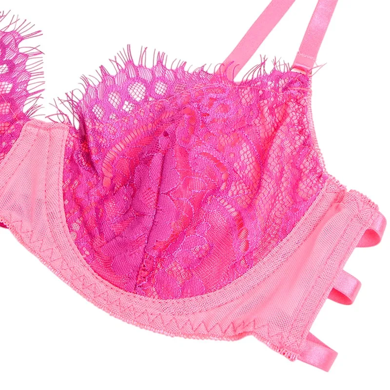 Lenjerie sexy 3 piese SUBBLIME Bra with Lace Garter. sutien. chilot tanga și portjartier. mov și roz. mărime S/M (955359)
