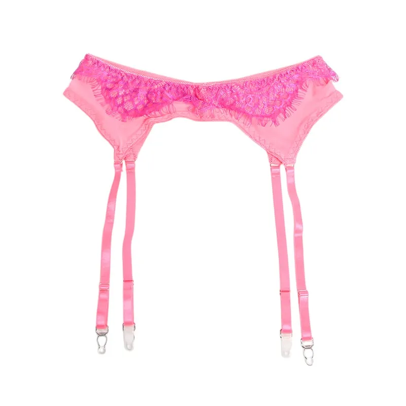 Lenjerie sexy 3 piese SUBBLIME Bra with Lace Garter. sutien. chilot tanga și portjartier. mov și roz. mărime S/M (955359)
