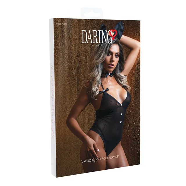 Lenjerie sexy iepuraș DARING INTIMATES Tuxedo Bunny. teddy din plasă   papion   bentiță cu urechi. culoare negru. mărime L/XL. model 75202