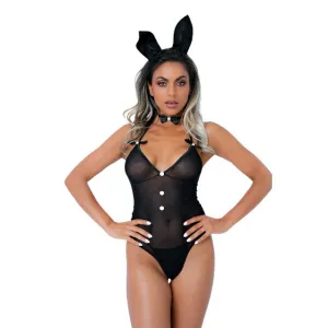 Lenjerie sexy iepuraș DARING INTIMATES Tuxedo Bunny. teddy din plasă   papion   bentiță cu urechi. culoare negru. mărime L/XL. model 75202