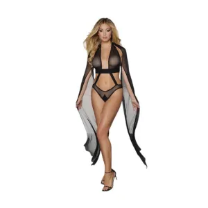 Lenjerie sexy teddy ALLURE Crazy in Love. body cu mâneci diafane din plasă. culoarea negru. mărime universală