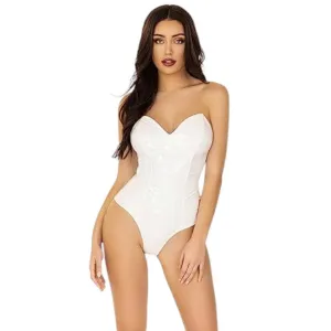 Lenjerie teddy sexy LEG AVENUE Vinyl Bodysuit. body erotic din material lucios. culoare alb. mărime S (2780)