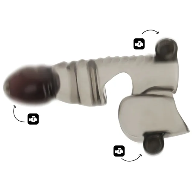 Manșon pentru penis OHMAMA Penis and Testicle Sheath. pentru îngroșare și stimulare. 3 vibratoare bullet incluse. 14 cm. gri