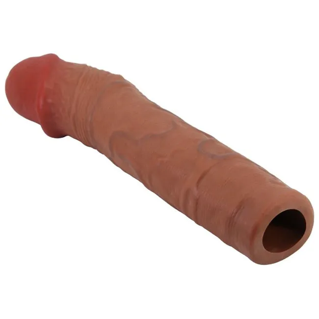Manșon realist PRETTY LOVE CHELSEA. pentru extensia penisului. material moale și rezistent la apă. lungime 22.5 cm. maro