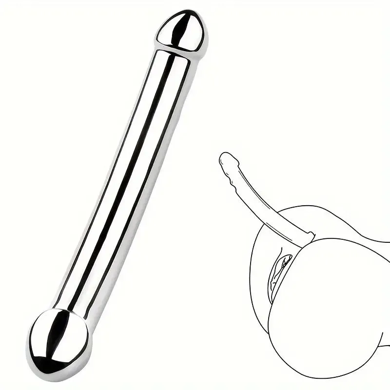 Metal Anal Butt Plug Double Head Dildo Realistic Penis G-spot Stimulator