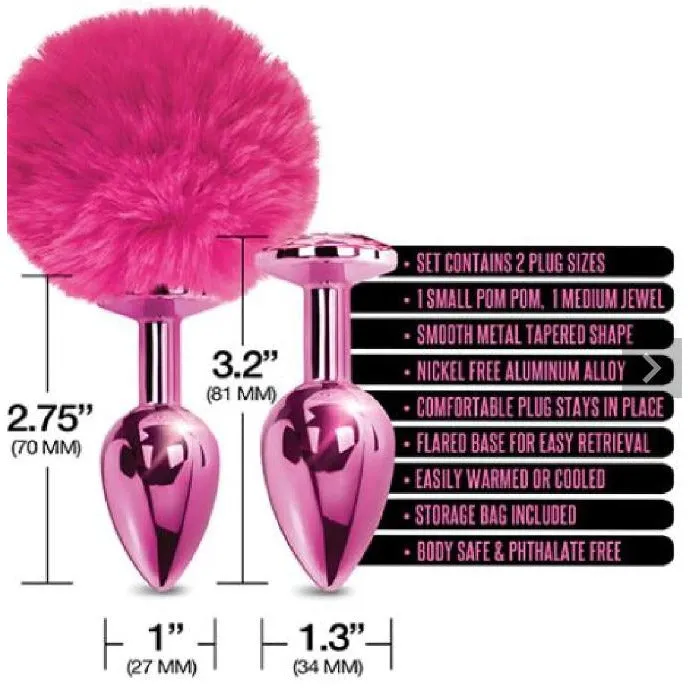 Nixie Metal Anal Plug with Pom Pom & Jewel Set 2pk by Global Novelties